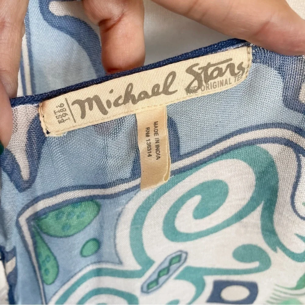 Michael Stars Blue White Teal Lightweight Scarf Beachy Wrap Sarong Cover Up